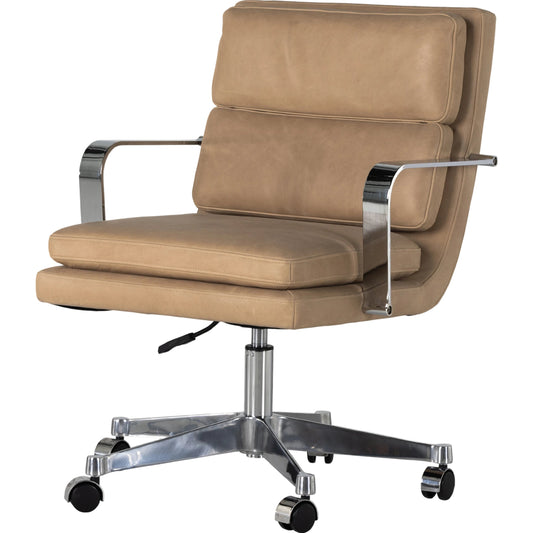 Jude Desk Chair by Four Hands in palermo nude. Made from top grain leather, aluminum, stainless steel in a transitional style.