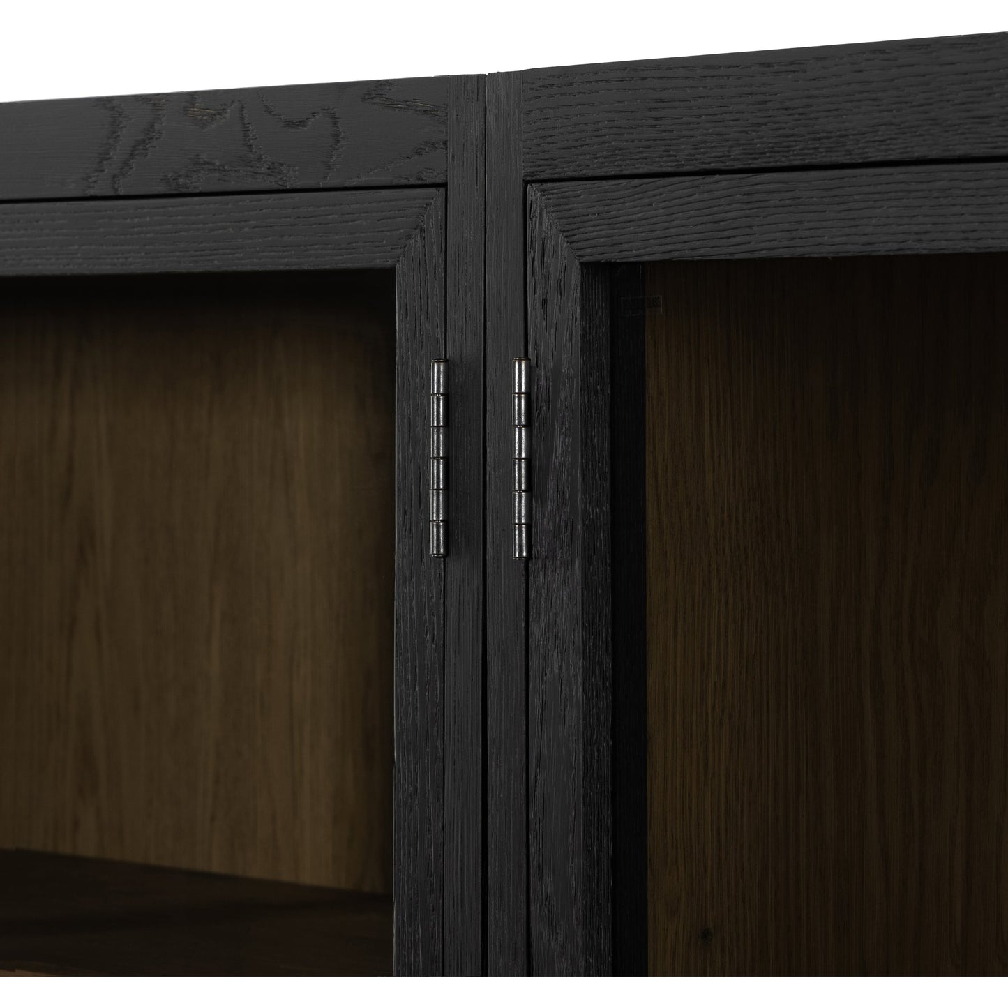 013 SI-1798102 | Additional Silo | Millie Double Cabinet by Four Hands in tempered glass, drifted black, drifted oak and matte black, drifted oak. Made from solid oak, oak veneer in a modern style.