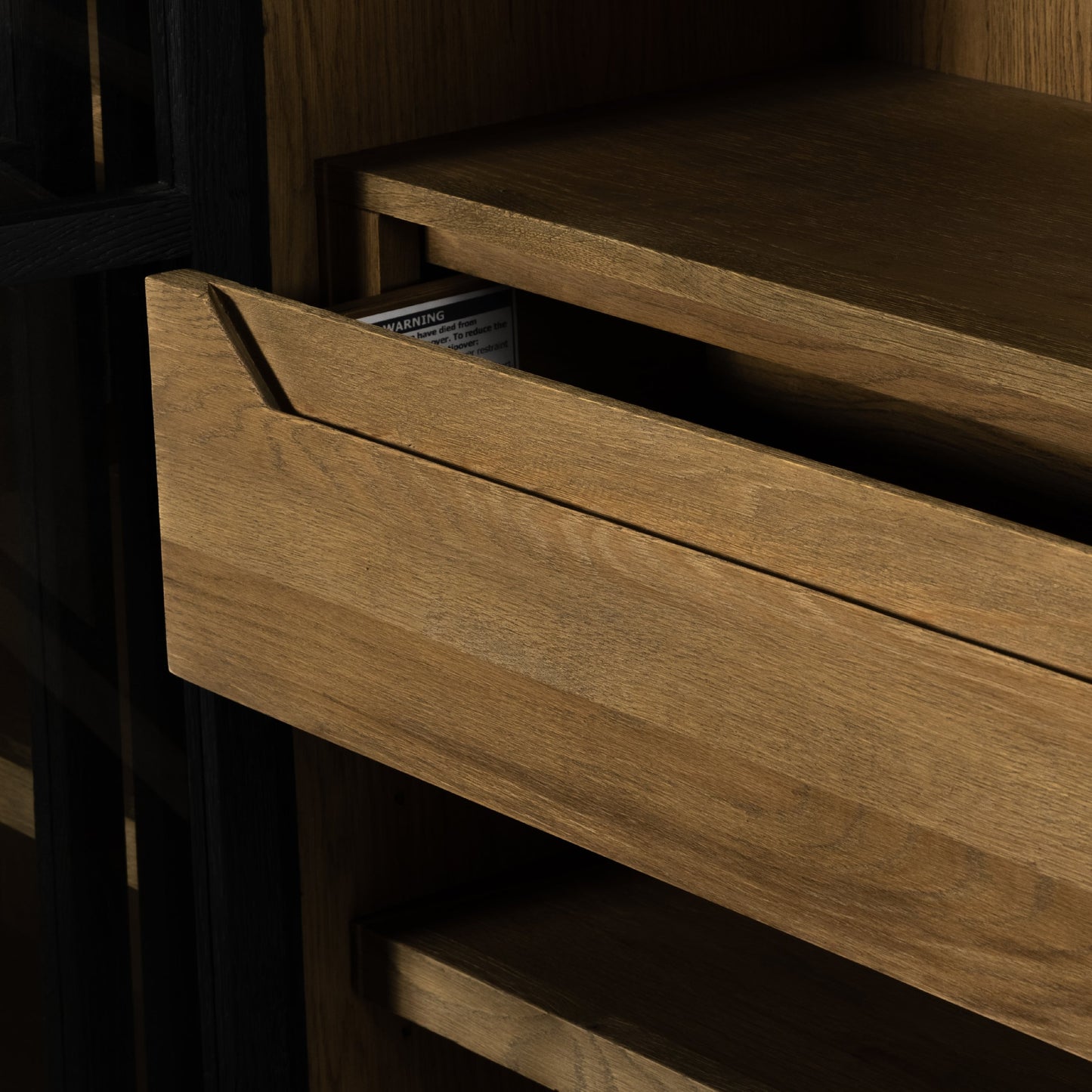 008 SI-1798102 | Additional Silo | Millie Double Cabinet by Four Hands in tempered glass, drifted black, drifted oak and matte black, drifted oak. Made from solid oak, oak veneer in a modern style.