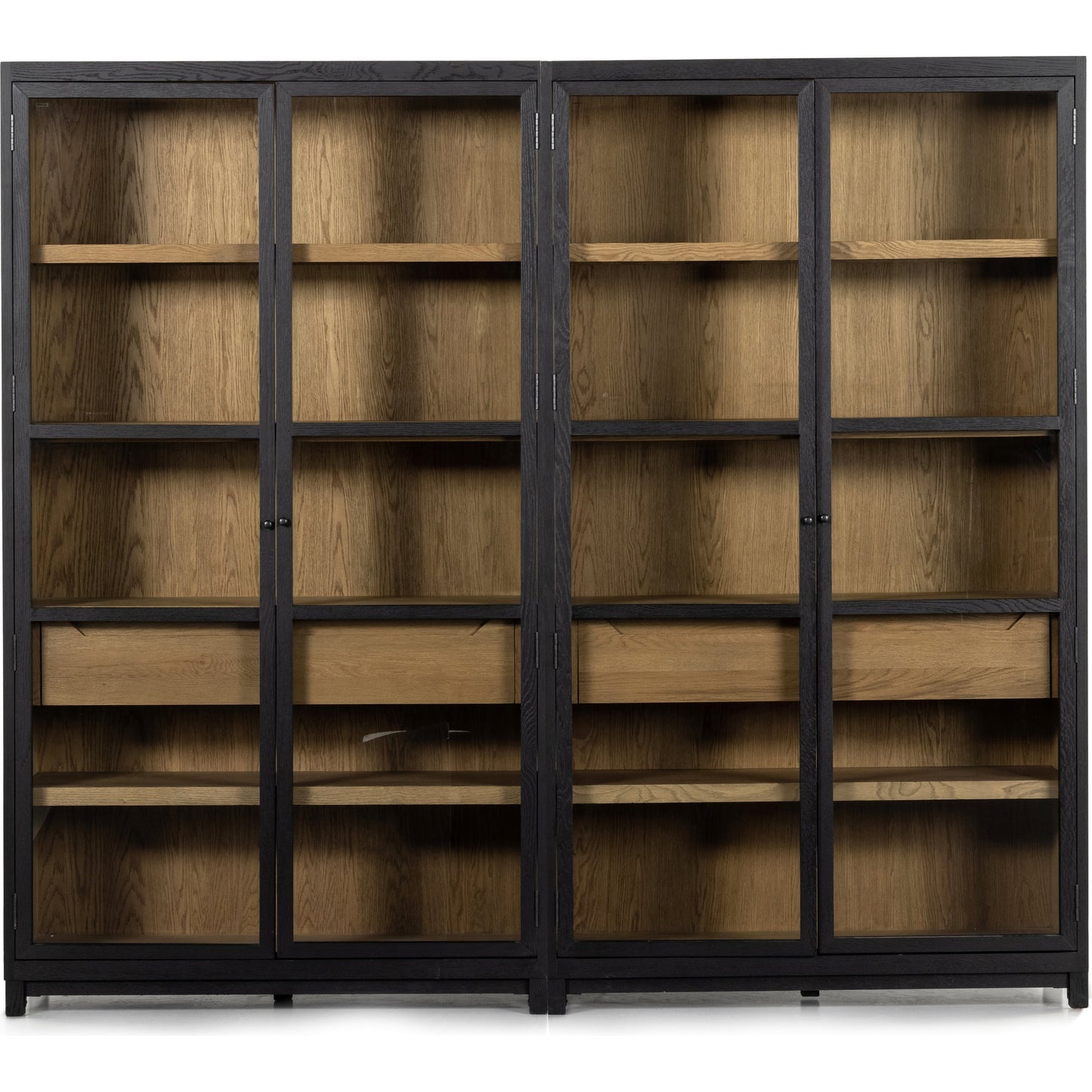 002 SI-1798102 | Additional Silo | Millie Double Cabinet by Four Hands in tempered glass, drifted black, drifted oak and matte black, drifted oak. Made from solid oak, oak veneer in a modern style.