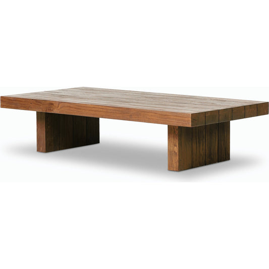 Encino Outdoor Coffee Table by Four Hands in heritage brown. Made from solid fsc® reclaimed teak in a modern style.