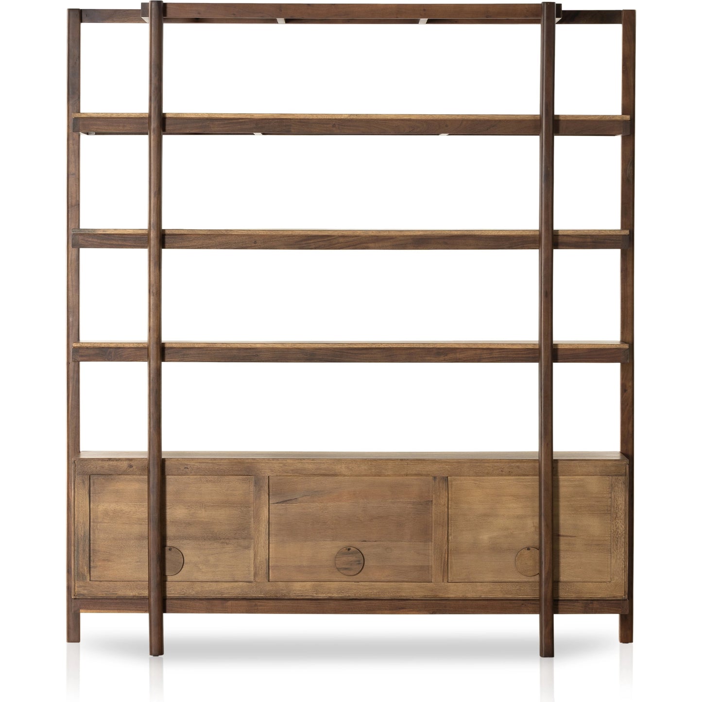 009 SI-1977719 | Additional Silo | Reza Wide Bookcase by Four Hands in smoked honey, raw brass, toasted acacia. Made from solid acacia, solid parawood in a modern style.