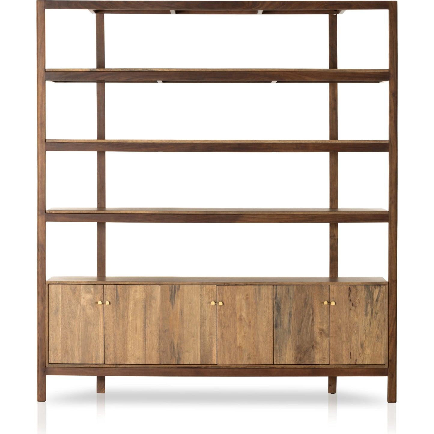 003 SI-1977719 | Additional Silo | Reza Wide Bookcase by Four Hands in smoked honey, raw brass, toasted acacia. Made from solid acacia, solid parawood in a modern style.