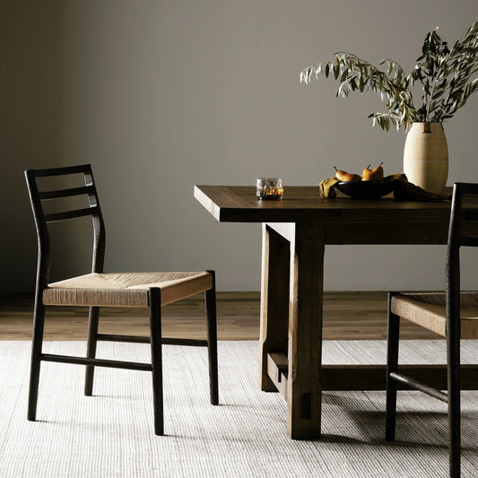 Glenmore Woven Dining Chair by Four Hands in natural papercord, light carbon. Made from solid oak, rush in a modern style.