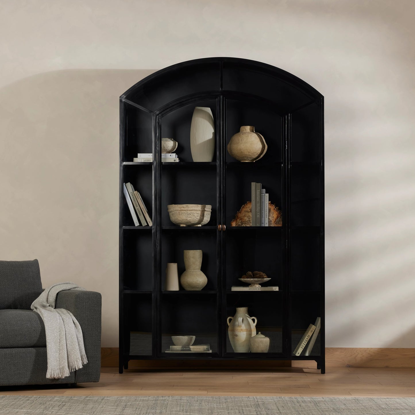 009 SI-1977082 | Lifestyle | Belmont Wide Metal Cabinet by Four Hands in black. Made from iron in a modern style.