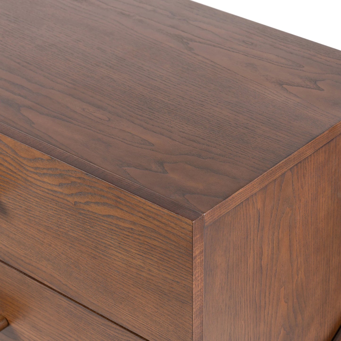 009 SI-2001419 | Closeup | Halston 6 Drawer Dresser by Four Hands in terra brown ash. Made from solid ash, ash veneer, top grain leather in a modern style.