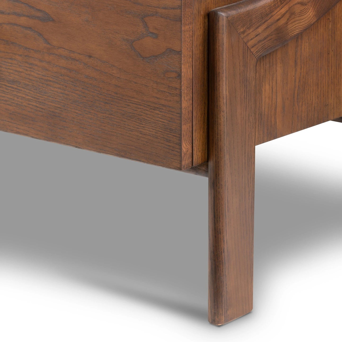 014 SI-2001419 | Closeup | Halston 6 Drawer Dresser by Four Hands in terra brown ash. Made from solid ash, ash veneer, top grain leather in a modern style.