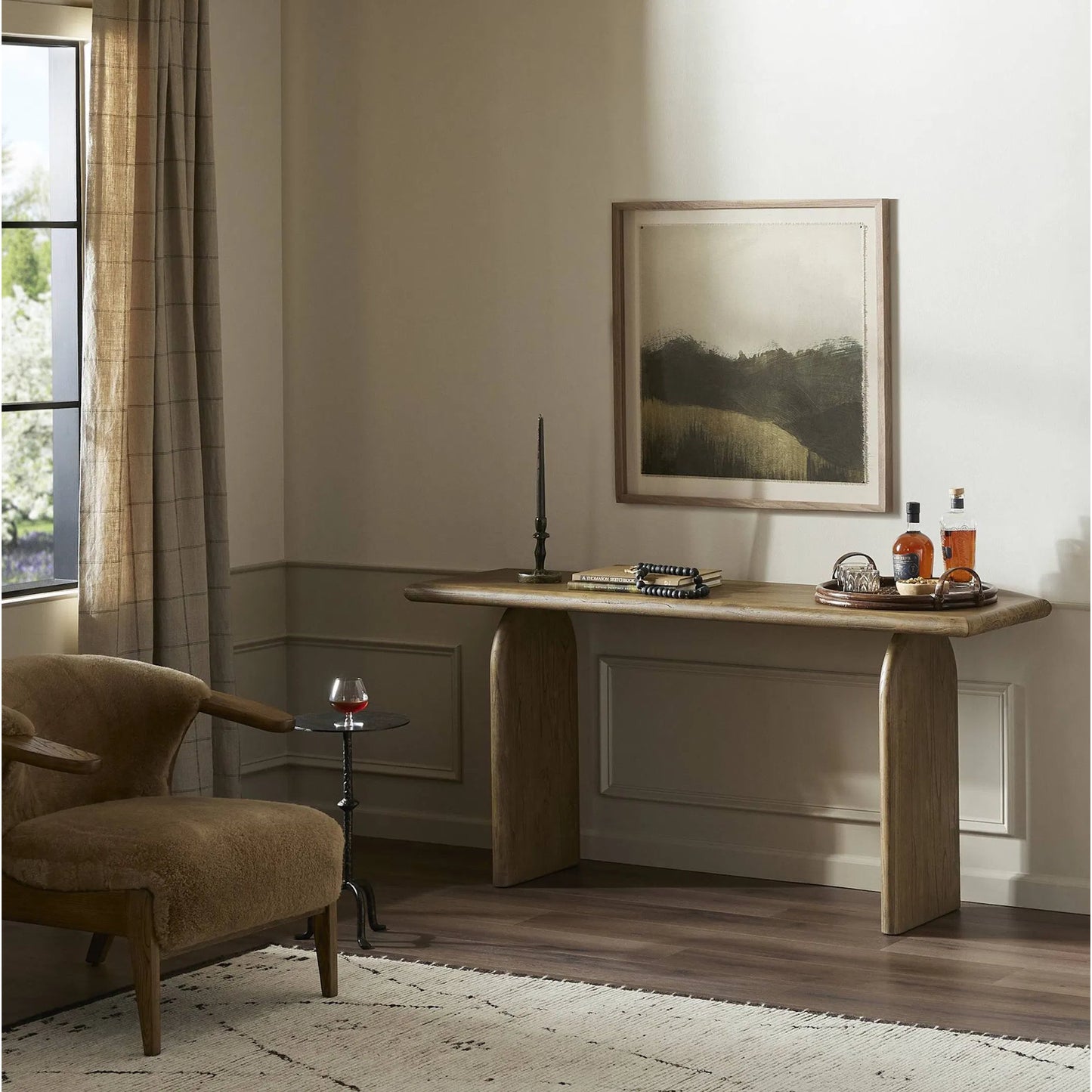 010 SI-1901774 | Lifestyle | Sorrento Console Table by Four Hands in aged drift mindi. Made from mindi solid in a modern style.