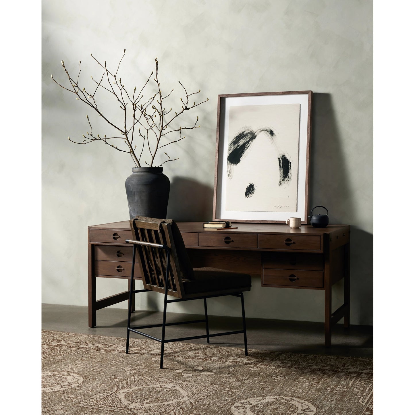 014 SI-1977635 | Lifestyle | Oakley Desk by Four Hands in dark toasted oak. Made from oak veneer in a modern style.