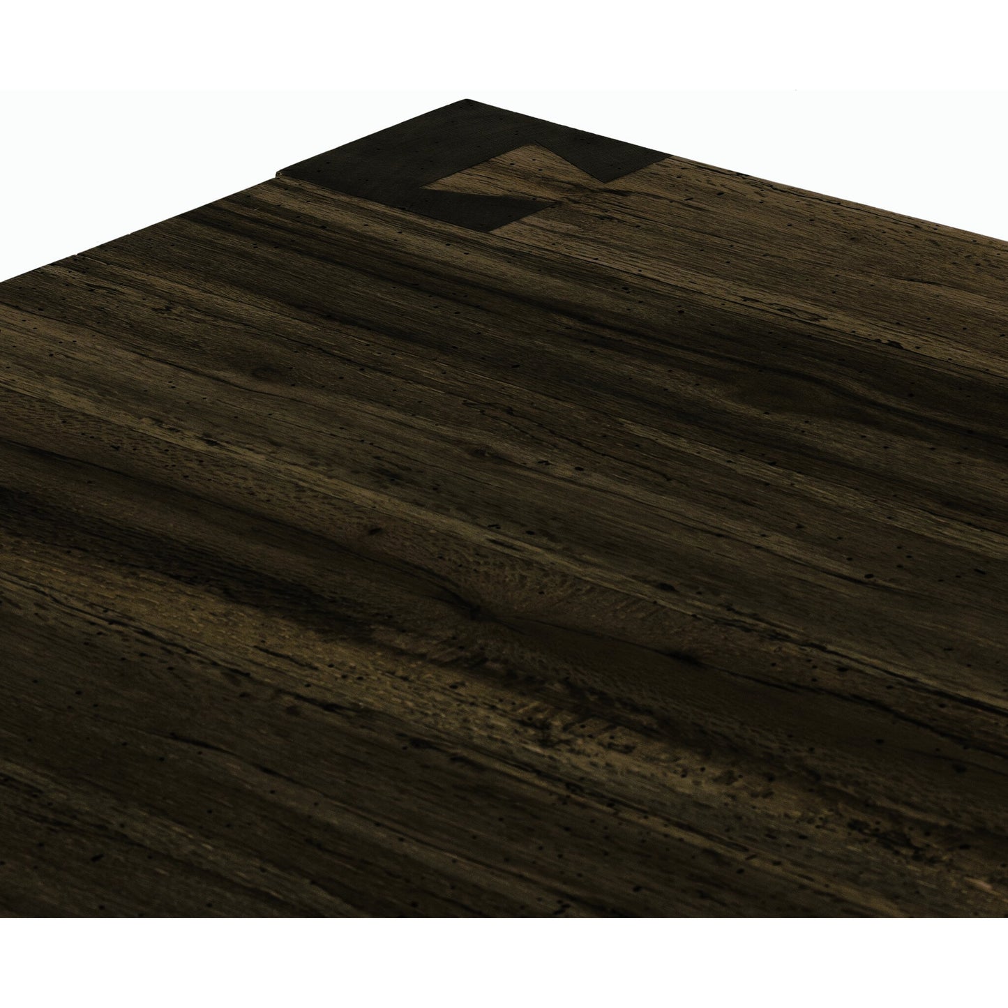 009 SI-1976980 | Closeup | Abaso Coffee Table by Four Hands in ebony rustic wormwood oak. Made from thick oak veneer, engineered hardwood in a transitional style.