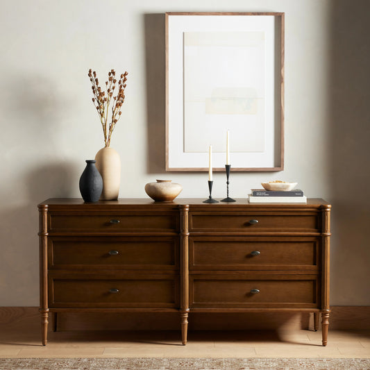 Toulouse 6 Drawer Dresser by Four Hands in toasted oak. Made from solid oak, oak veneer, zinc alloy in a modern style.