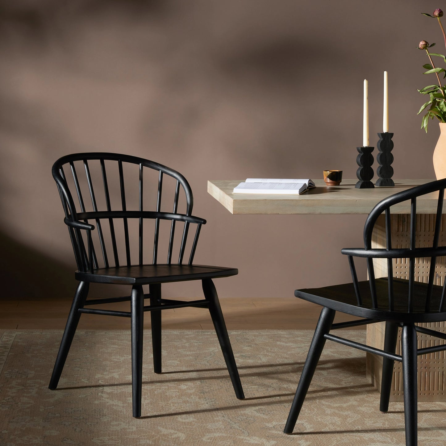 012 SI-1977213 | Lifestyle | Connor Dining Chair by Four Hands in black ash. Made from solid ash in a traditional style.