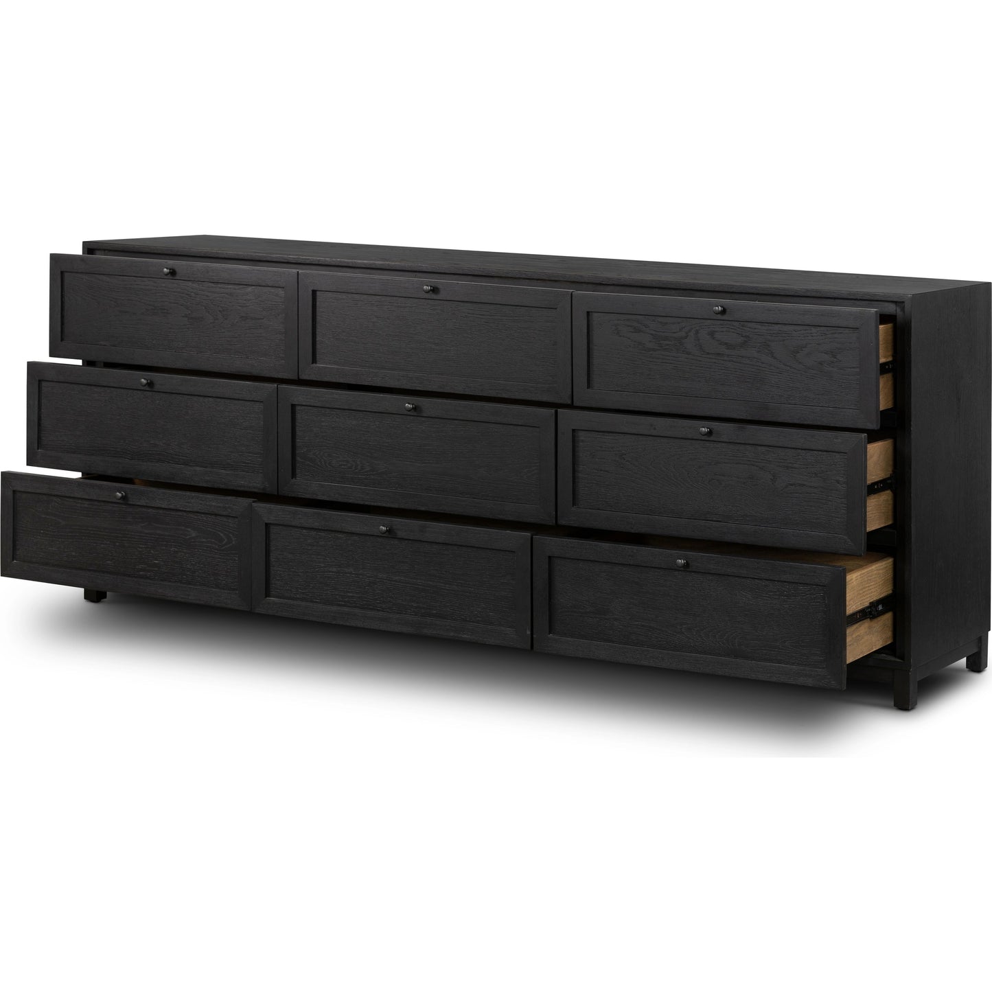 003 SI-2001641 | Additional Silo | Millie 9 Drawer Dresser by Four Hands in drifted matte black. Made from oak veneer, solid parawood, iron in a modern style.