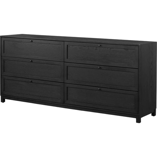 001 SI-2001640 | Primary Silo | Millie 6 Drawer Dresser by Four Hands in drifted matte black veneer, drifted matte black rubberwood. Made from oak veneer, solid parawood, iron in a modern style.