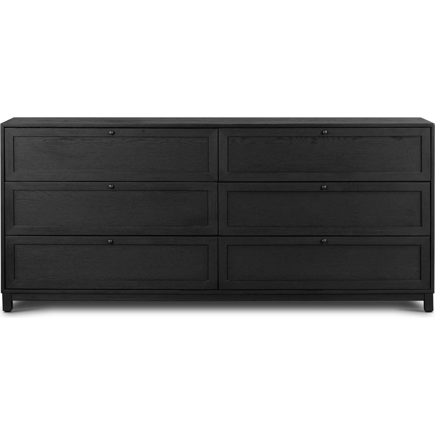 002 SI-2001640 | Additional Silo | Millie 6 Drawer Dresser by Four Hands in drifted matte black. Made from oak veneer, solid parawood, iron in a modern style.