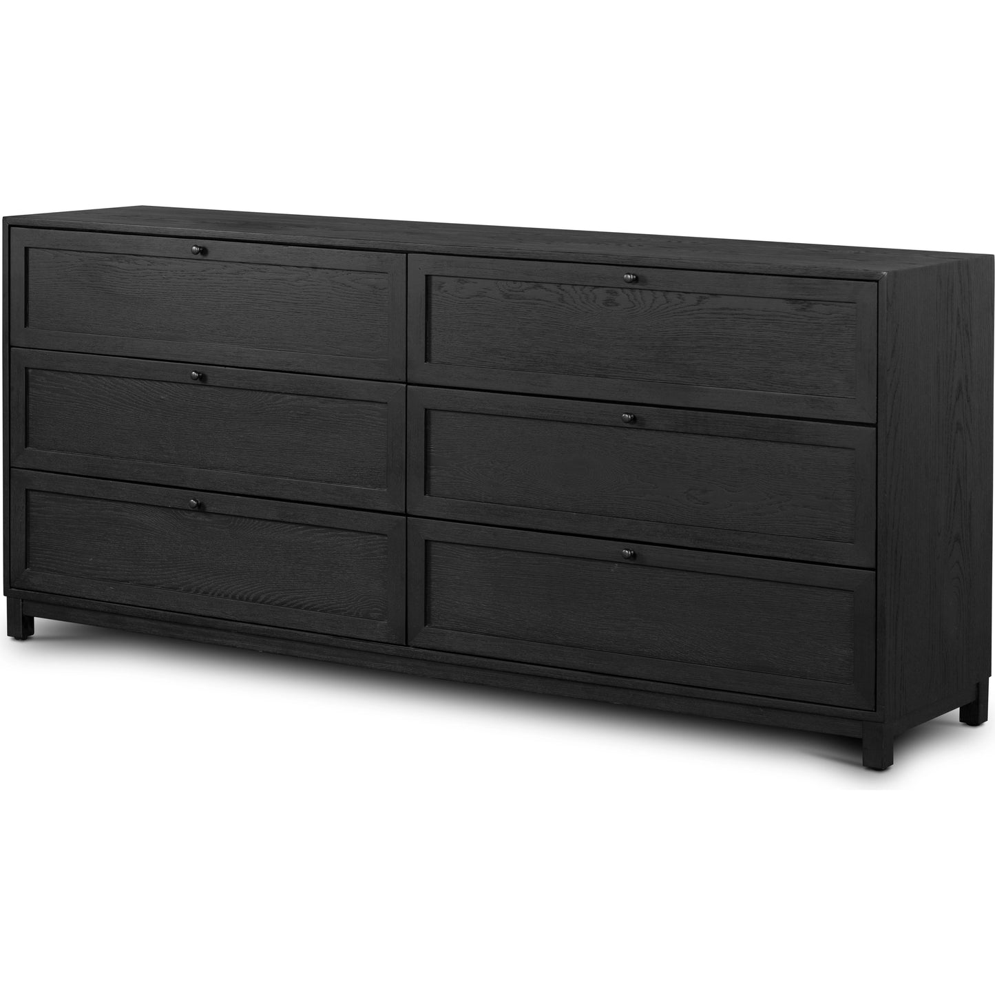 001 SI-2001640 | Additional Silo | Millie 6 Drawer Dresser by Four Hands in drifted matte black. Made from oak veneer, solid parawood, iron in a modern style.