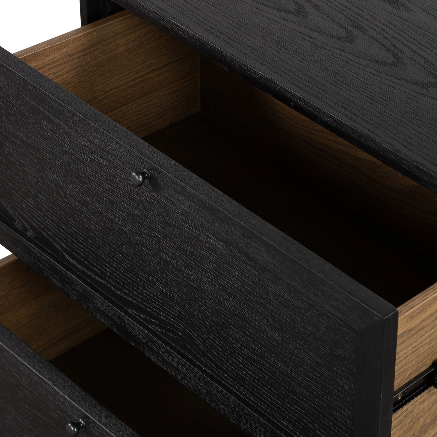 010 SI-2092753 | Additional Silo | Millie Nightstand by Four Hands in drifted matte black veneer, antique pewter, drifted oak. Made from oak veneer, solid parawood, iron in a modern style.