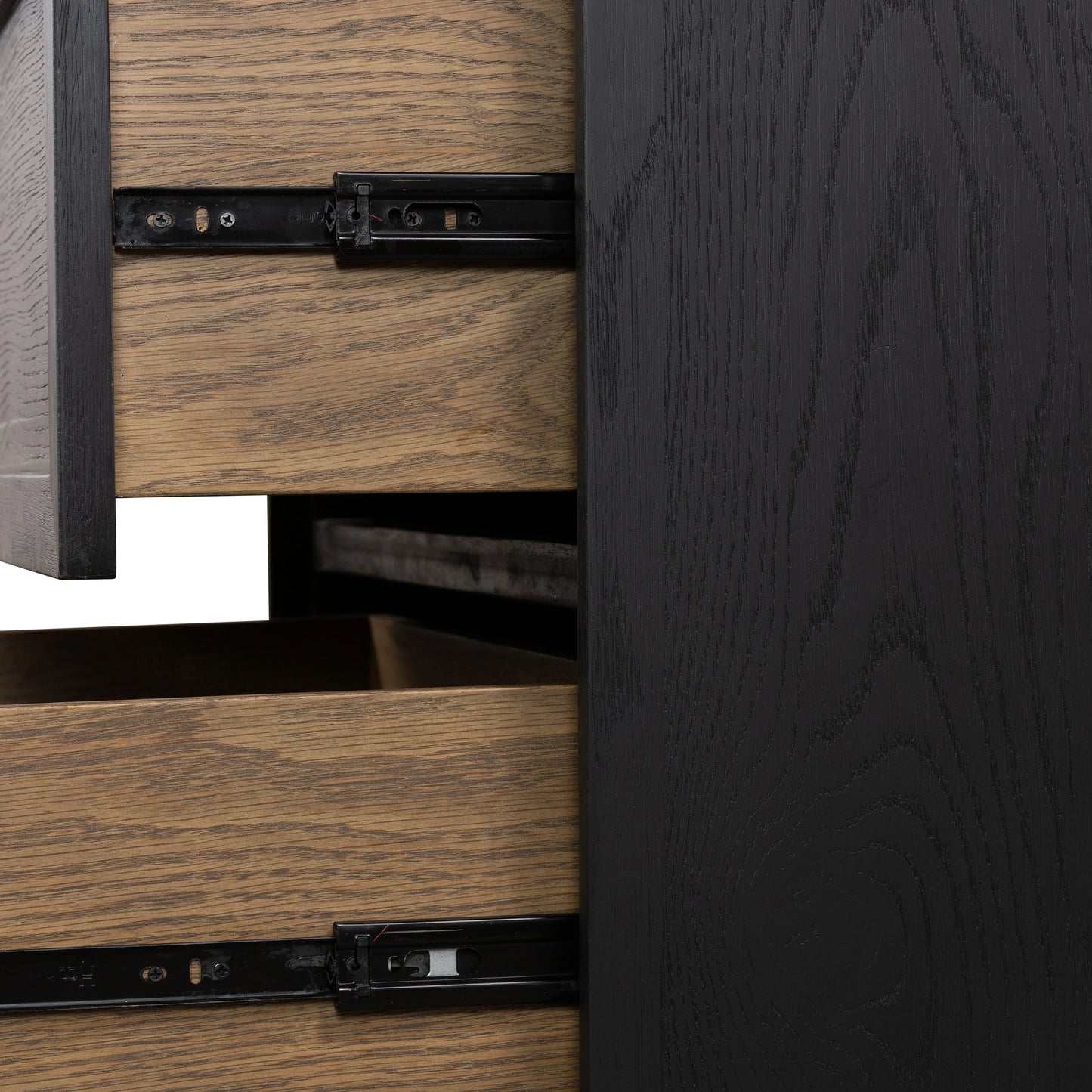 011 SI-2092753 | Additional Silo | Millie Nightstand by Four Hands in drifted matte black veneer, antique pewter, drifted oak. Made from oak veneer, solid parawood, iron in a modern style.