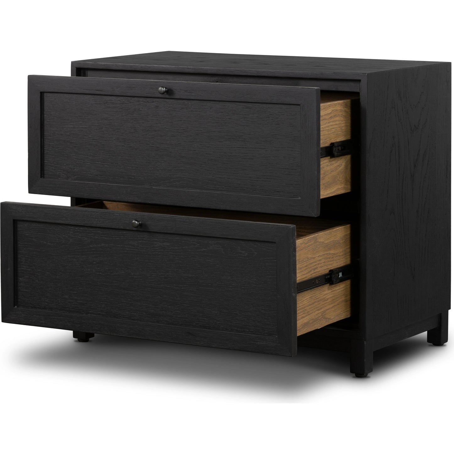 003 SI-2092753 | Additional Silo | Millie Nightstand by Four Hands in drifted matte black veneer, antique pewter, drifted oak. Made from oak veneer, solid parawood, iron in a modern style.