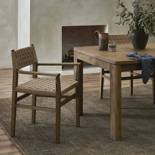 Hamlin Dining Armchair by Four Hands in double twisted paper cord, toasted oak. Made from rush, solid oak in a transitional style.