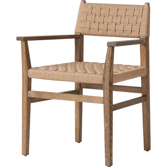 Hamlin Dining Armchair by Four Hands in double twisted paper cord, toasted oak. Made from rush, solid oak in a transitional style.