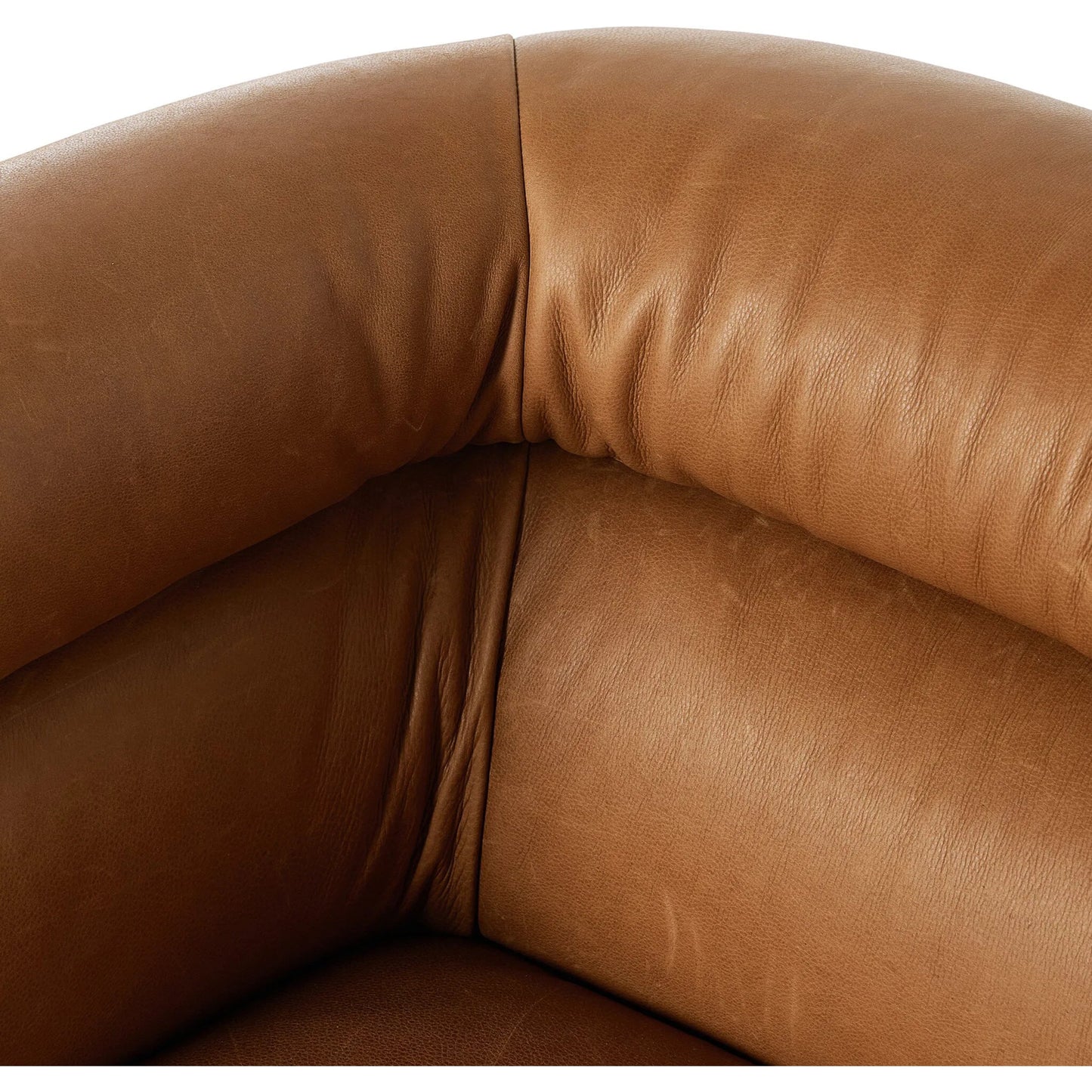 009 SI-2320068 | Closeup | Gerrie Swivel Chair by Four Hands in brickhouse butterscotch. Made from top grain leather in a unique style.
