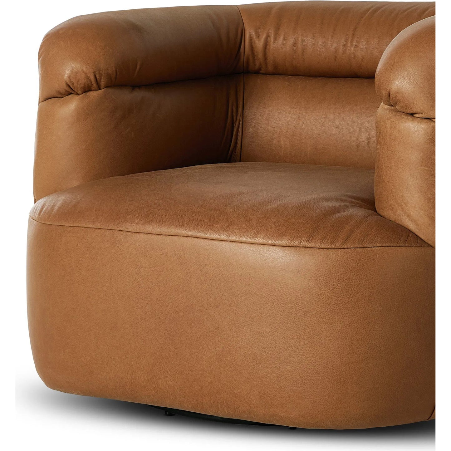 011 SI-2320068 | Closeup | Gerrie Swivel Chair by Four Hands in brickhouse butterscotch. Made from top grain leather in a unique style.