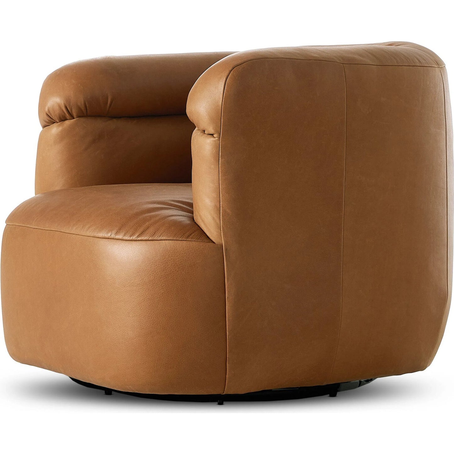 012 SI-2320068 | Closeup | Gerrie Swivel Chair by Four Hands in brickhouse butterscotch. Made from top grain leather in a unique style.