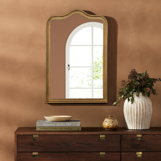 Effie Mirror by Four Hands. Made from iron, mirror, engineered hardwood in a transitional style.