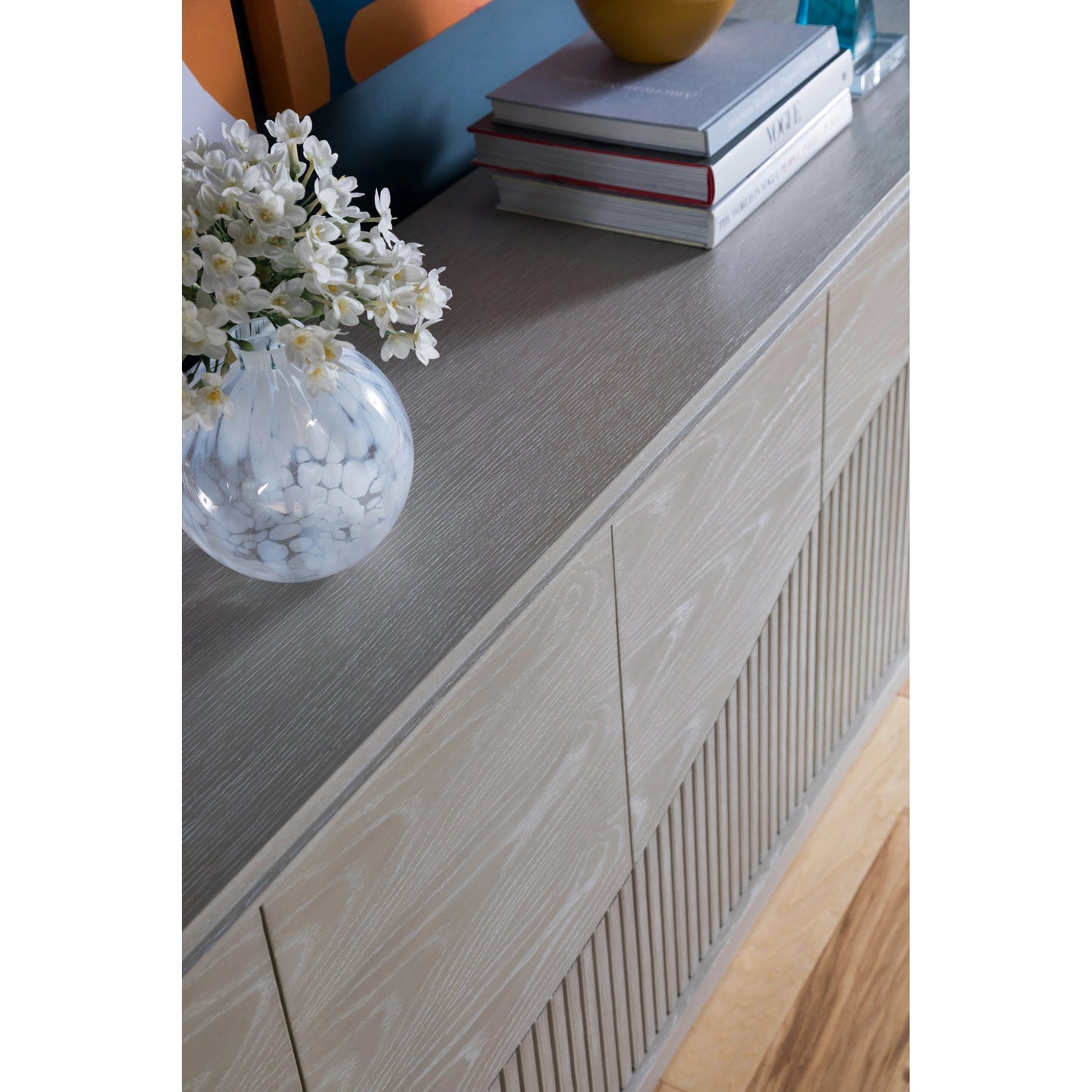 004 SI-2136939 | Closeup | Daybreak Media Console by Artistica Home in taupe. Made from unique in a modern style.