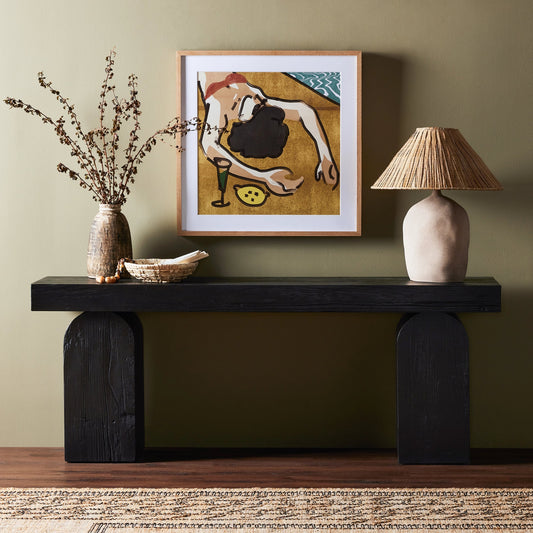 Keane Console Table by Four Hands. Made from solid reclaimed elm, solid nettlewood in a modern style.