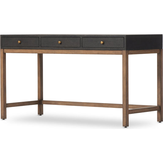 001 SI-2001311 | Additional Silo | Fiona Desk by Four Hands in black raffia. Made from sugar palm, solid mahogany, iron in a modern style.