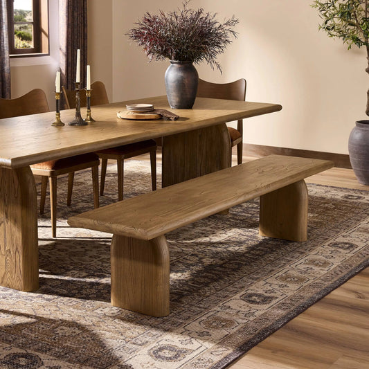 Sorrento Dining Bench by Four Hands in aged drift mindi. Made from mindi solid in a eclectic & global style.