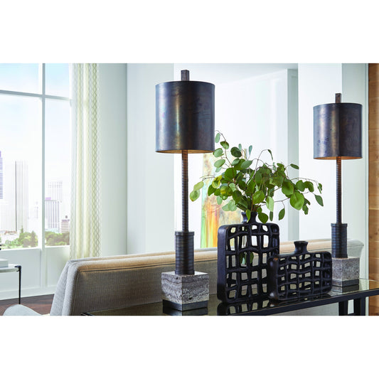 Circuit Lamp by Wildwood in scorched bronze, natural gray. Made from iron in a modern style.