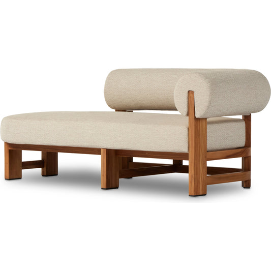 001 SI-2001601 | Primary Silo | Malta Outdoor Chaise by Four Hands in faye sand. Made from 100% olefin, solid fsc®-certified teak, 91% polyurethane foam pad, 9% polyester fiber batting in a modern style.