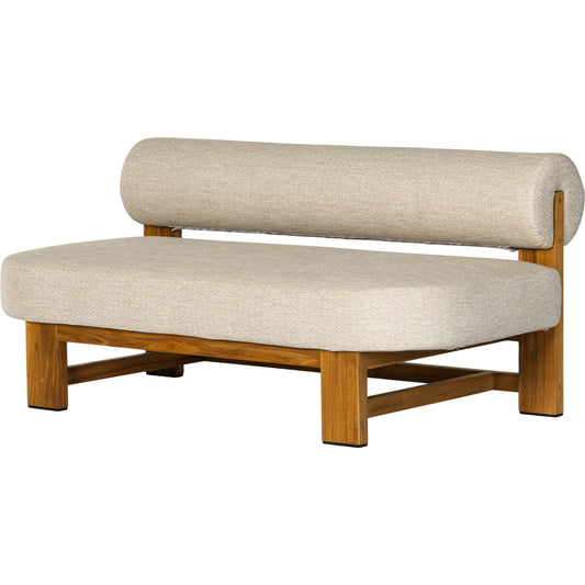 001 SI-1977527 | Primary Silo | Malta Outdoor Sofa by Four Hands in faye sand. Made from 100% olefin, solid fsc®-certified teak, 91% polyurethane foam pad, 9% polyester fiber batting in a modern style.