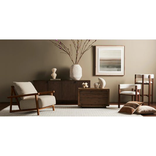 Cardiff Outdoor Chair by Four Hands in faye sand, natural teak-fsc, ivory strap. Made from 100% olefin, solid fsc®-certified teak, 100% polypropylene in a modern style.