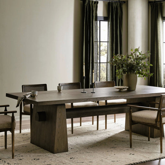Malmo Dining Table 108" by Four Hands in aged natural oak veneer. Made from oak veneer, solid oak in a modern style.