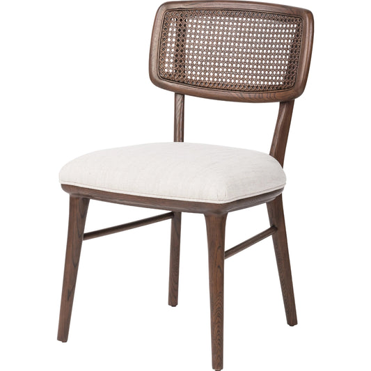 Beacon Dining Chair by Four Hands in almond cane, hockney linen. Made from 86% polyester, 14% flax, linen, solid nettlewood, cane in a coastal style.