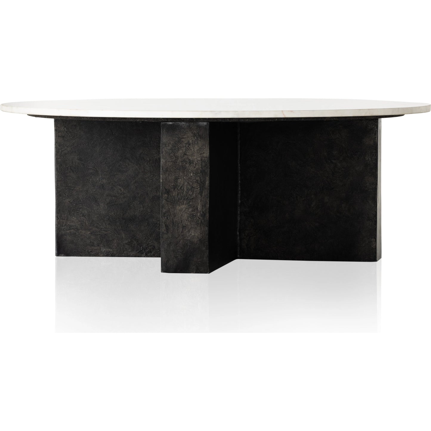 002 SI-1977850 | Additional Silo | Terrell Round Coffee Table by Four Hands in raw black, polished white marble. Made from solid marble, aluminum, engineered hardwood in a modern style.