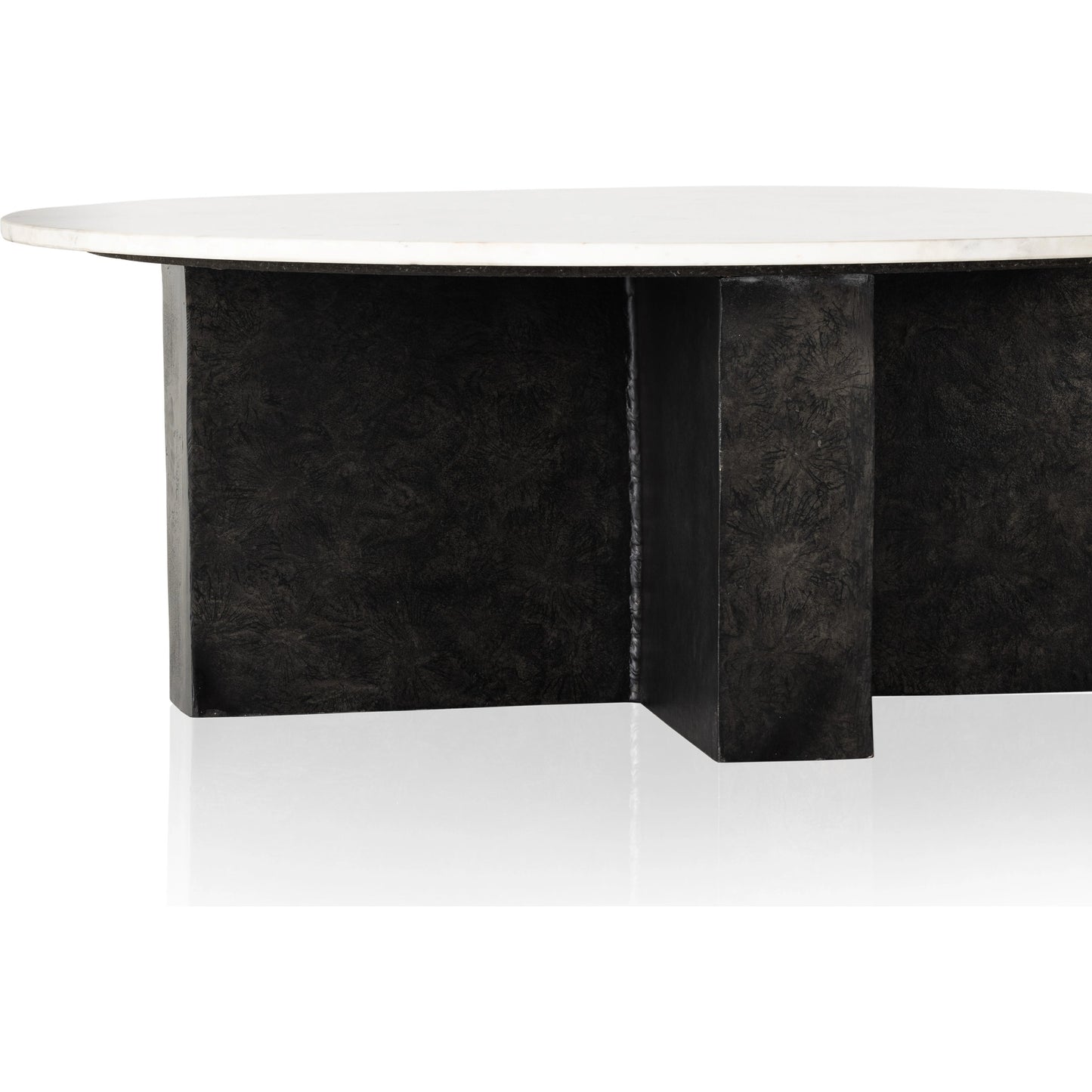 009 SI-1977850 | Additional Silo | Terrell Round Coffee Table by Four Hands in raw black, polished white marble. Made from solid marble, aluminum, engineered hardwood in a modern style.