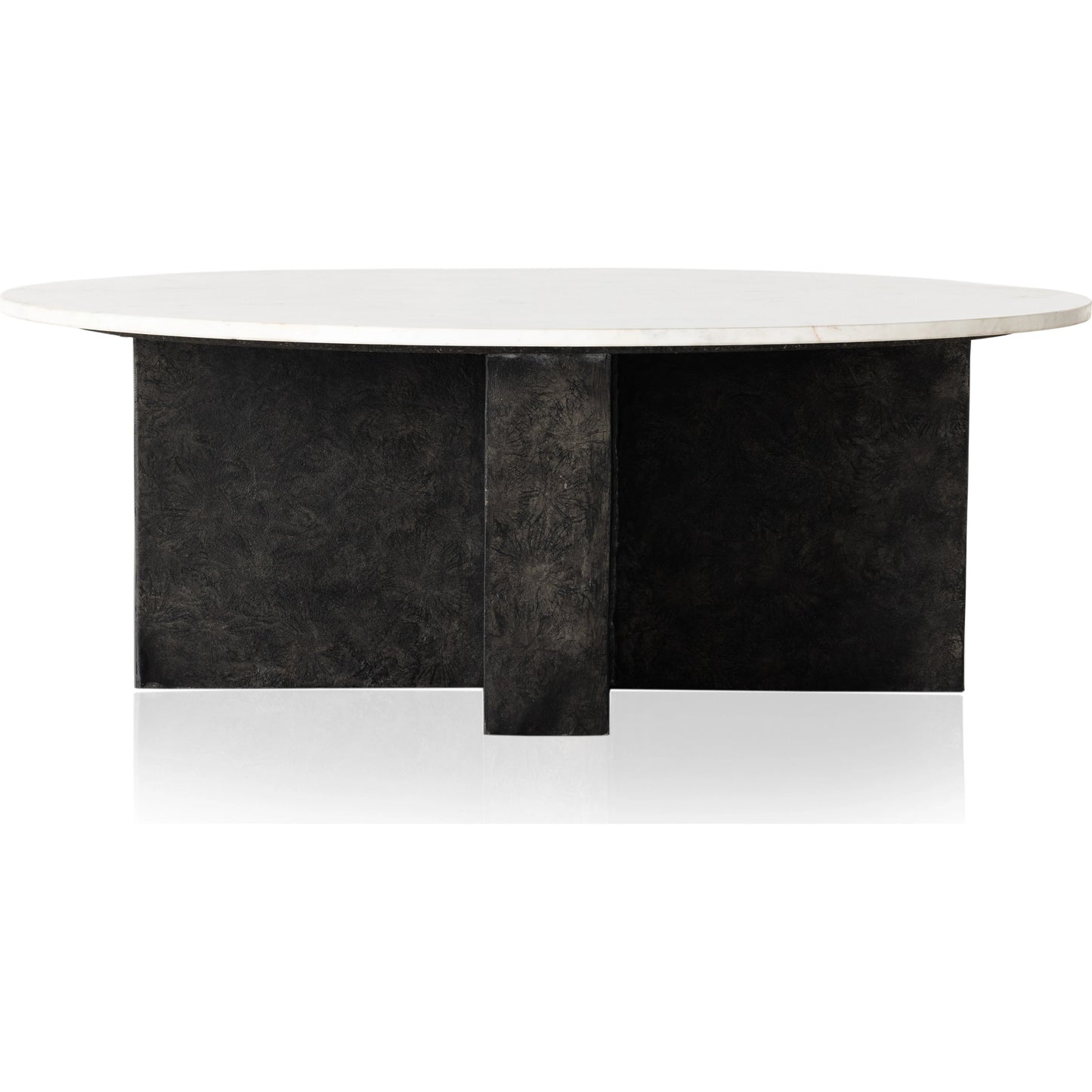 003 SI-1977850 | Additional Silo | Terrell Round Coffee Table by Four Hands in raw black, polished white marble. Made from solid marble, aluminum, engineered hardwood in a modern style.