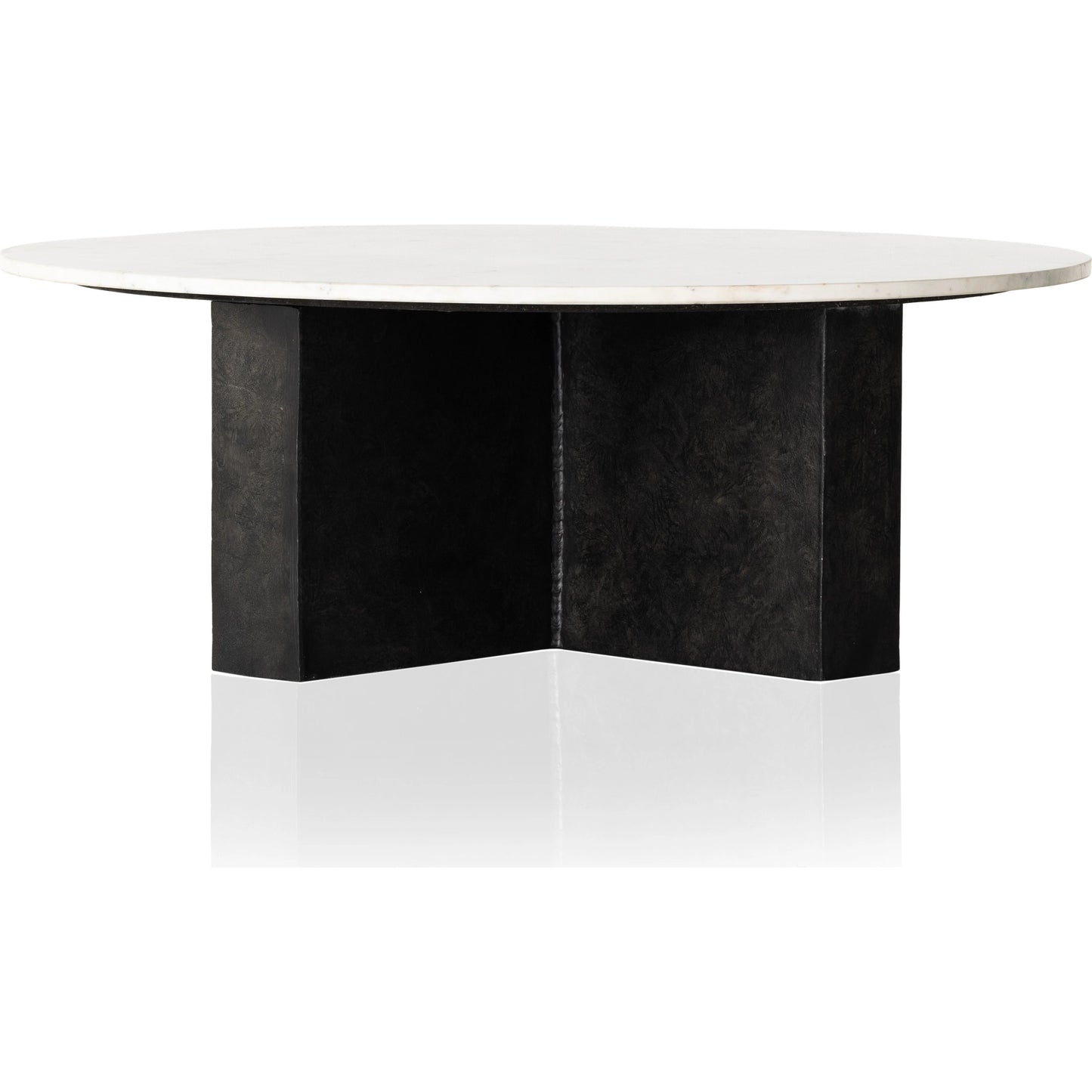005 SI-1977850 | Additional Silo | Terrell Round Coffee Table by Four Hands in raw black, polished white marble. Made from solid marble, aluminum, engineered hardwood in a modern style.