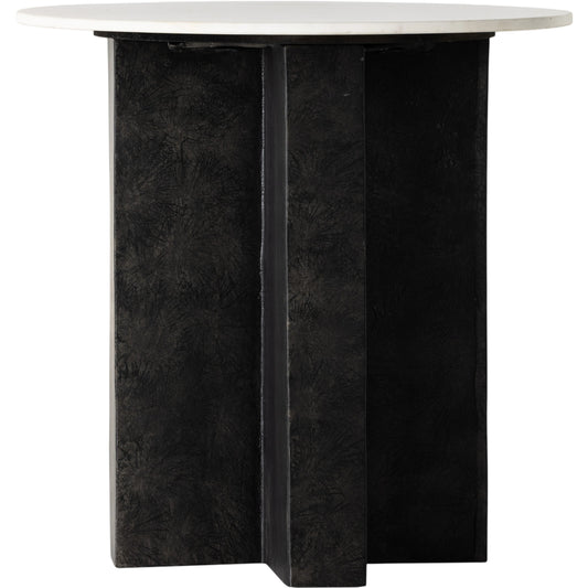 001 SI-1977851 | Primary Silo | Terrell Round End Table by Four Hands in raw black, polished white marble. Made from solid marble, aluminum, engineered hardwood in a modern style.