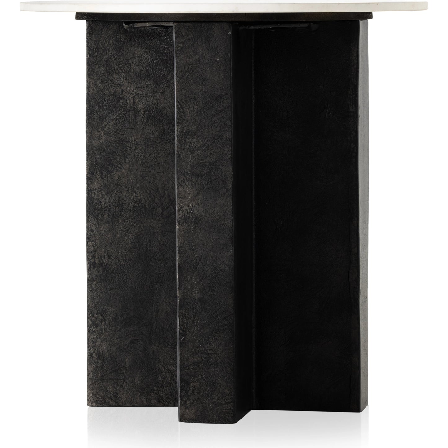 002 SI-1977851 | Additional Silo | Terrell Round End Table by Four Hands in raw black, polished white marble. Made from solid marble, aluminum, engineered hardwood in a modern style.