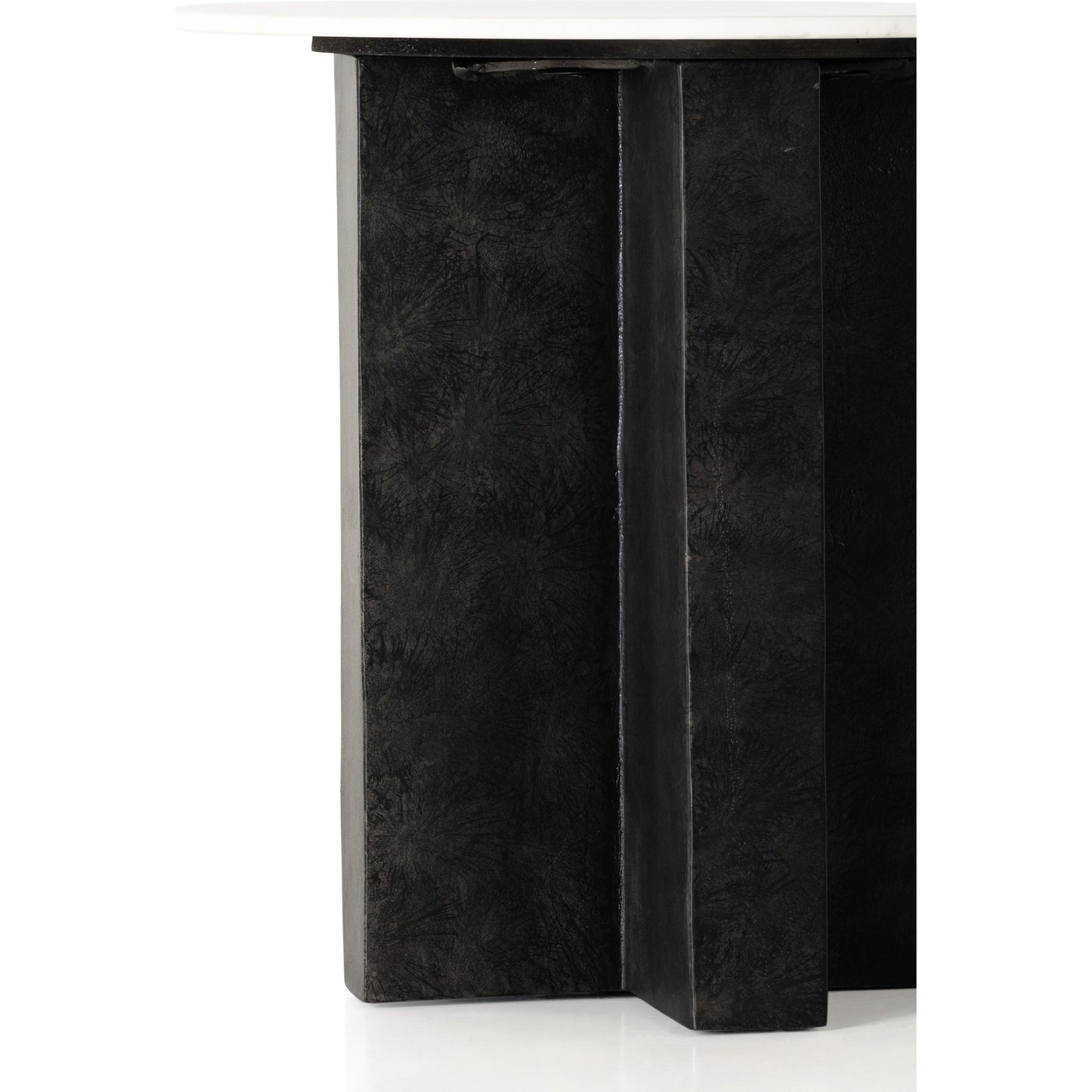 009 SI-1977851 | Additional Silo | Terrell Round End Table by Four Hands in raw black, polished white marble. Made from solid marble, aluminum, engineered hardwood in a modern style.