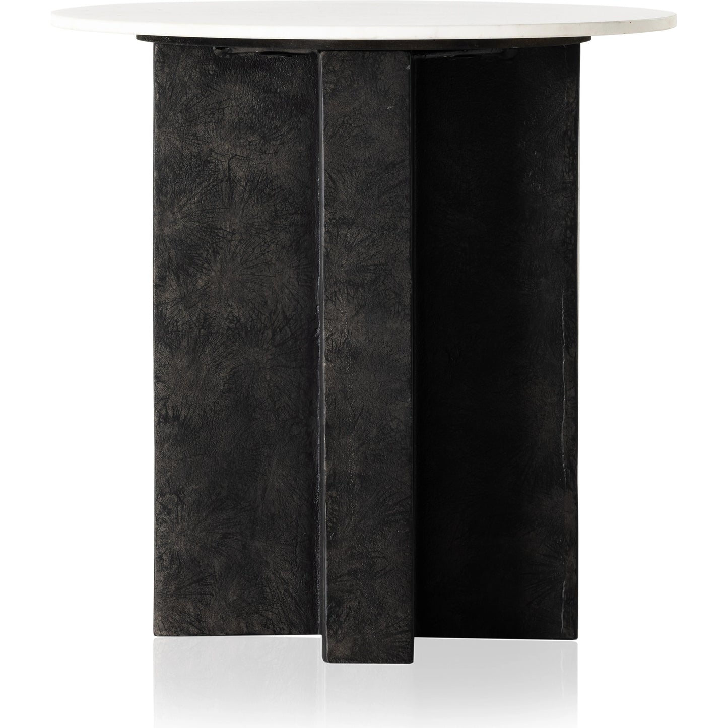 003 SI-1977851 | Additional Silo | Terrell Round End Table by Four Hands in raw black, polished white marble. Made from solid marble, aluminum, engineered hardwood in a modern style.