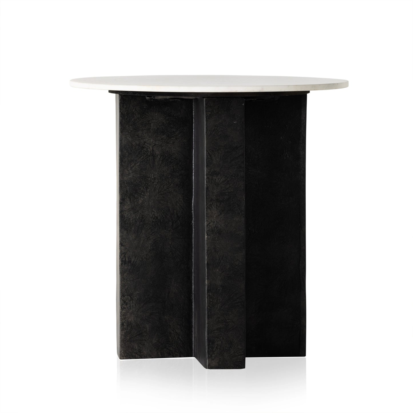 001 SI-1977851 | Additional Silo | Terrell Round End Table by Four Hands in raw black, polished white marble. Made from solid marble, aluminum, engineered hardwood in a modern style.