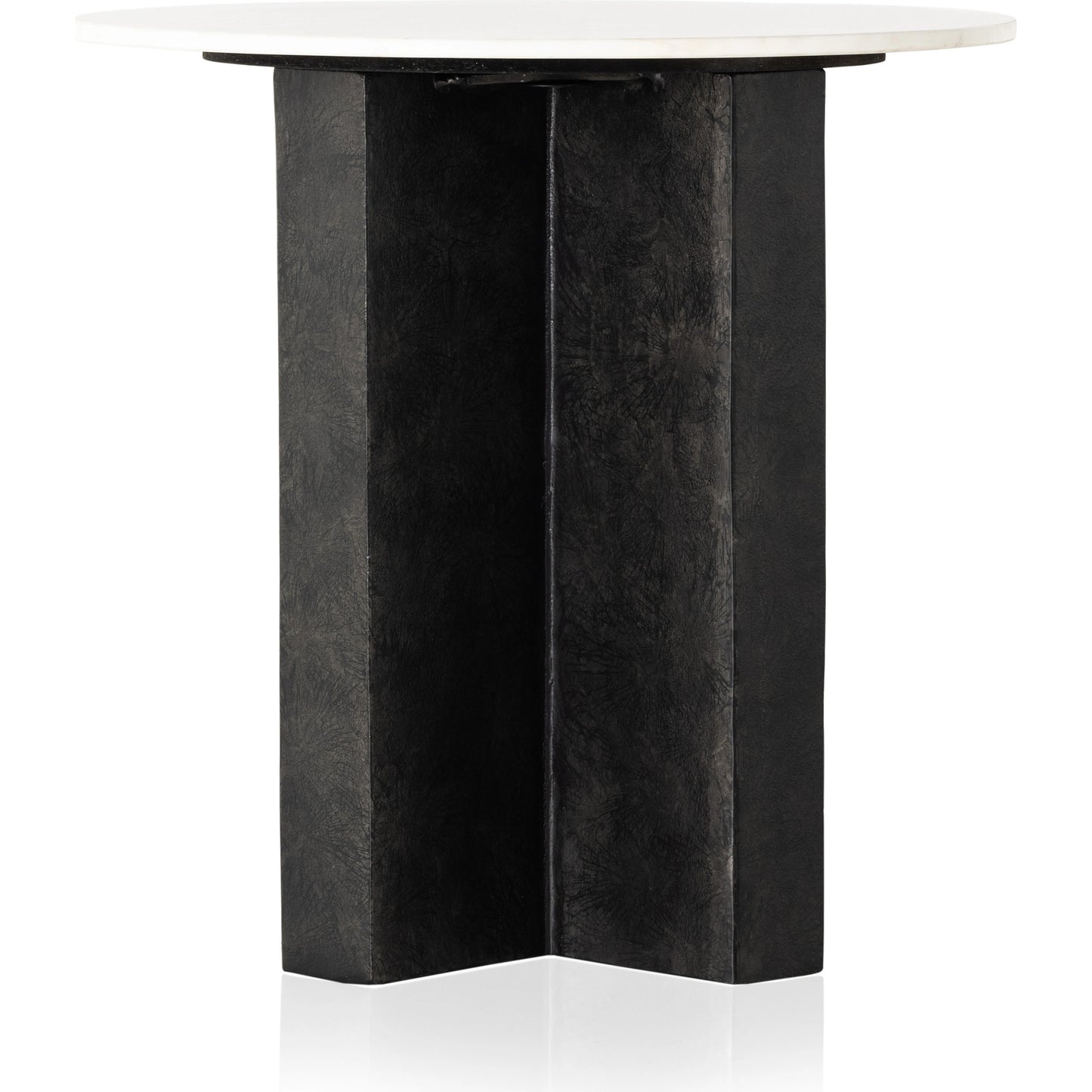 005 SI-1977851 | Additional Silo | Terrell Round End Table by Four Hands in raw black, polished white marble. Made from solid marble, aluminum, engineered hardwood in a modern style.