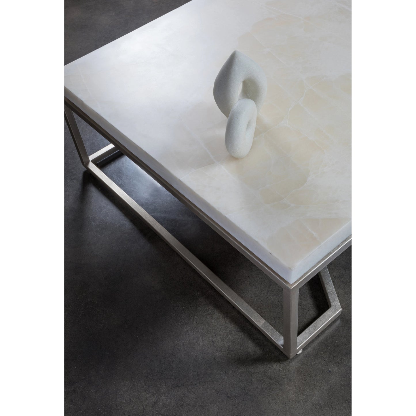 003 SI-2136949 | Closeup | Vara Square Cocktail Table by Artistica Home in champagne silver leaf. Made from unique in a modern style.